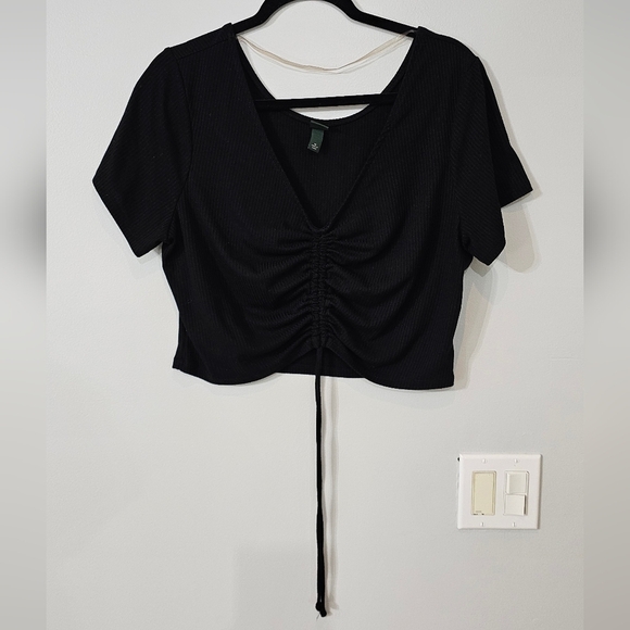 Wild Fable Black Tie Front Ruched Crop Top - Picture 2 of 4